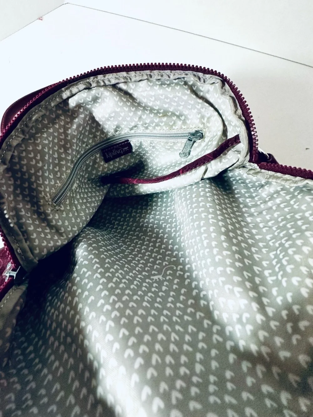 Kipling Deep Maroon Kipling Logo Pattern Bag Double Handles 13” x 11” x 6”